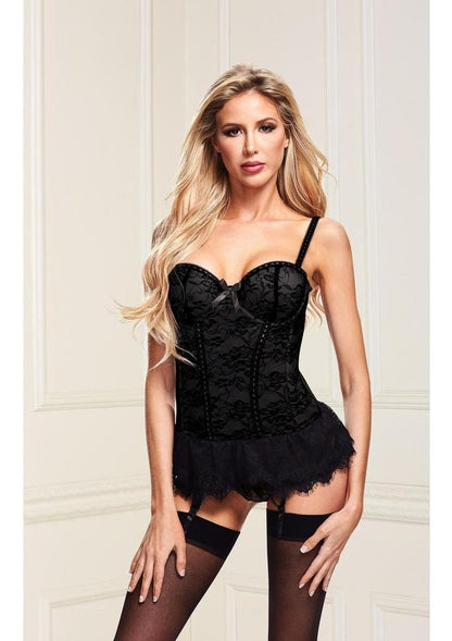 Baci Bustier and G-String - Black - Large