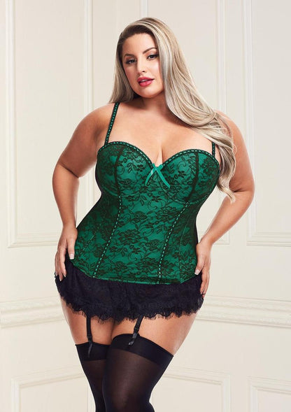 Baci Bustier and G-String - Green - Queen/XLarge/XXLarge