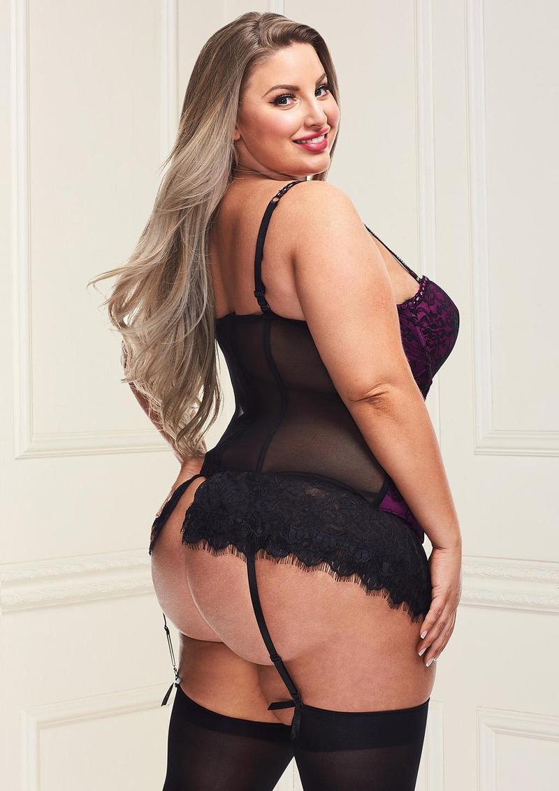 Baci Bustier and G-String - Purple - Queen/XLarge/XXLarge