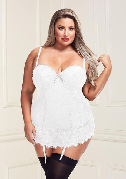 Baci Bustier and G-String - White - 3XLarge/4XLarge/Queen