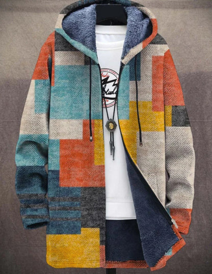 Hooded Japanese Fleece Padded Muti-Patterned Jacket