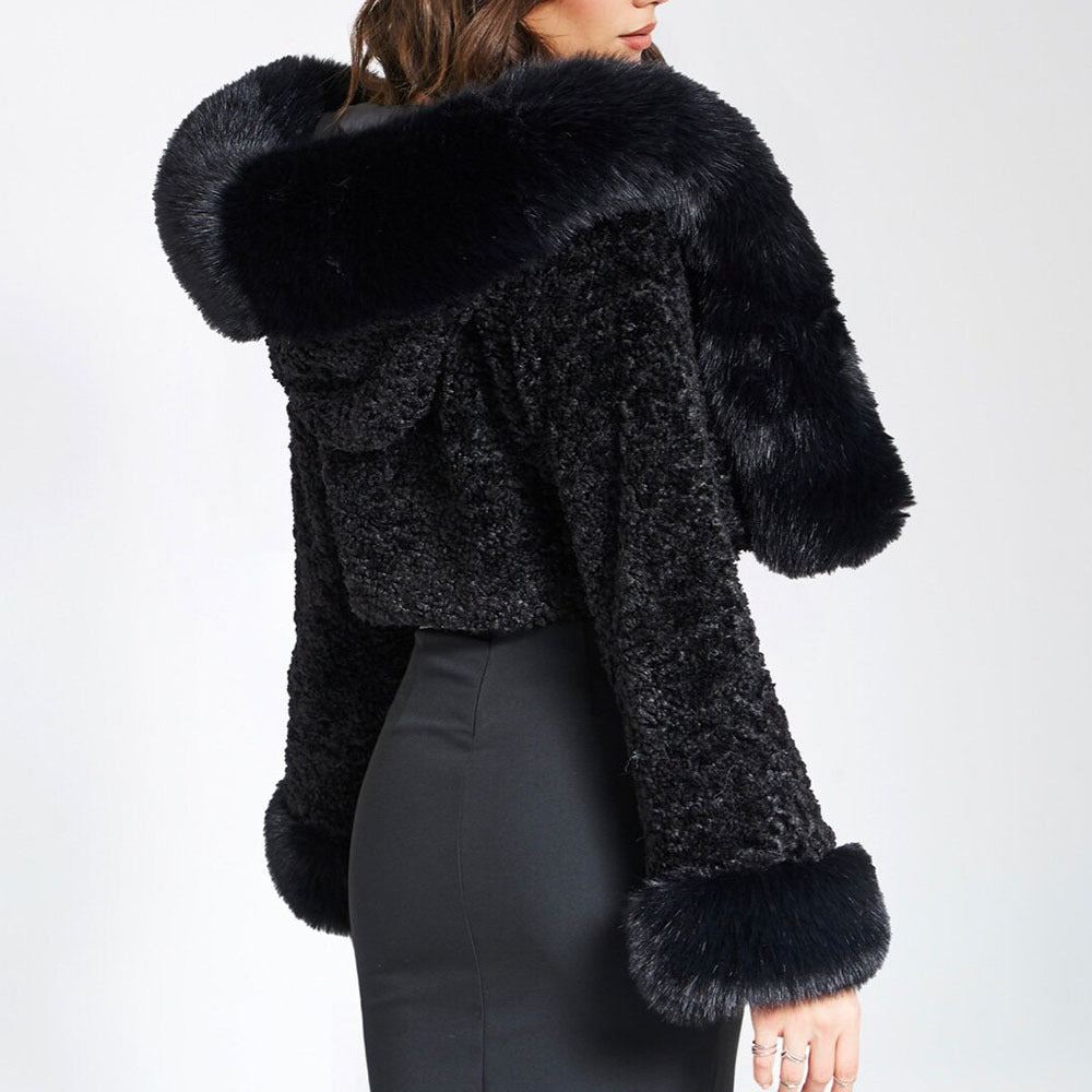 Short Rabbit-Styled Fur Woolen Coat