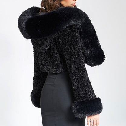 Short Rabbit-Styled Fur Woolen Coat