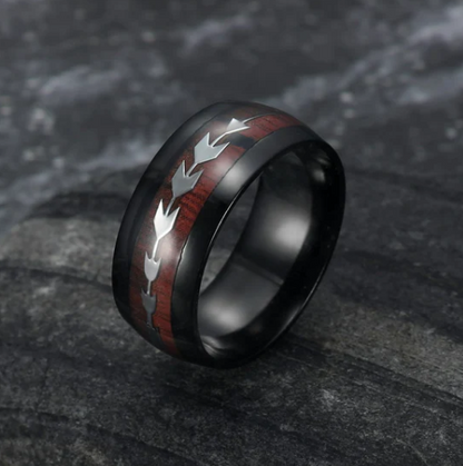 Stainless Steel Ring (w/ Wood Grain Arrow Inlay)