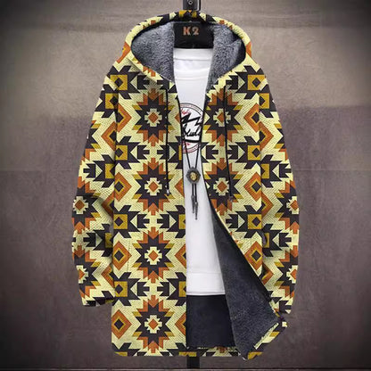 Hooded Japanese Fleece Padded Muti-Patterned Jacket