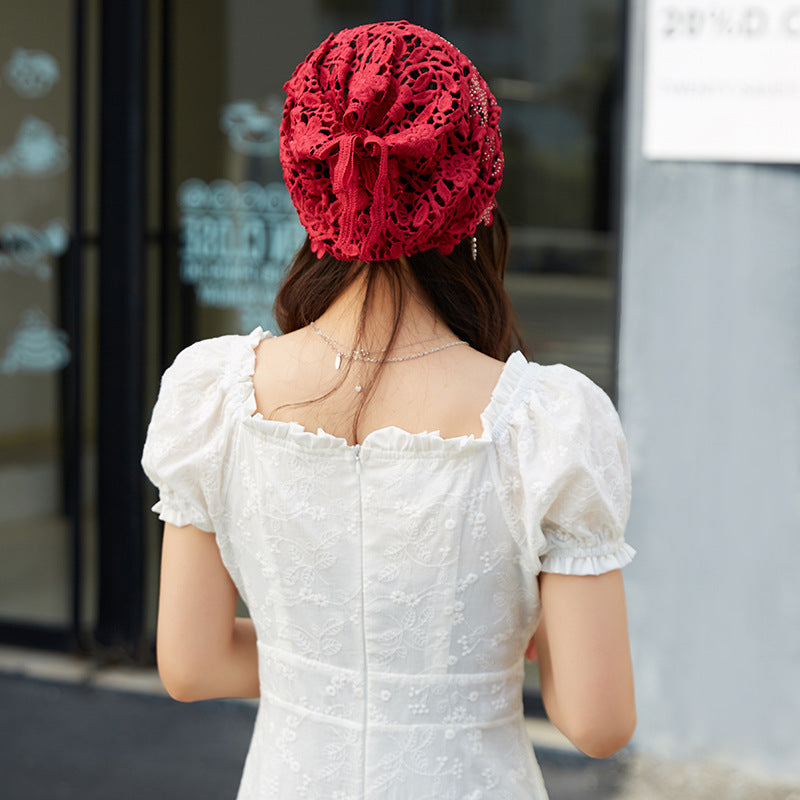 Lace Pullover-Styled Floral Headscarf