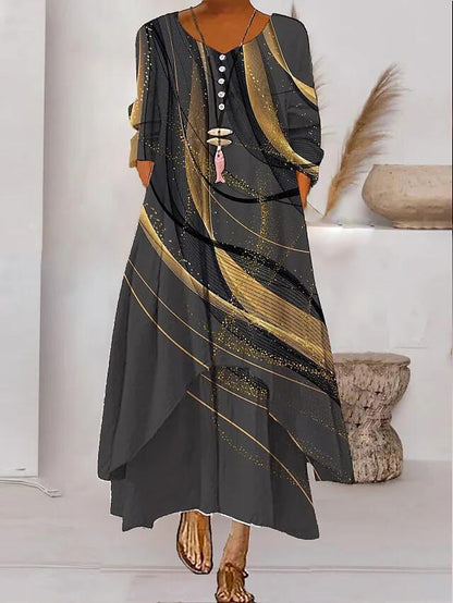Irregular-Hemed Sleeved Long Dress