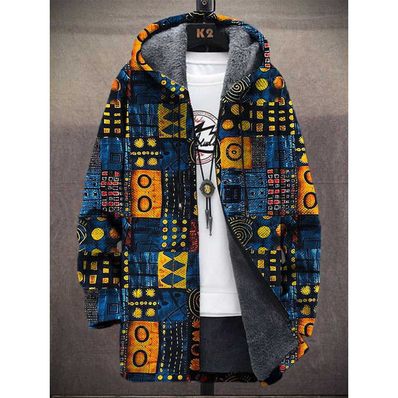 Hooded Japanese Fleece Padded Muti-Patterned Jacket