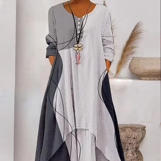 Irregular-Hemed Sleeved Long Dress