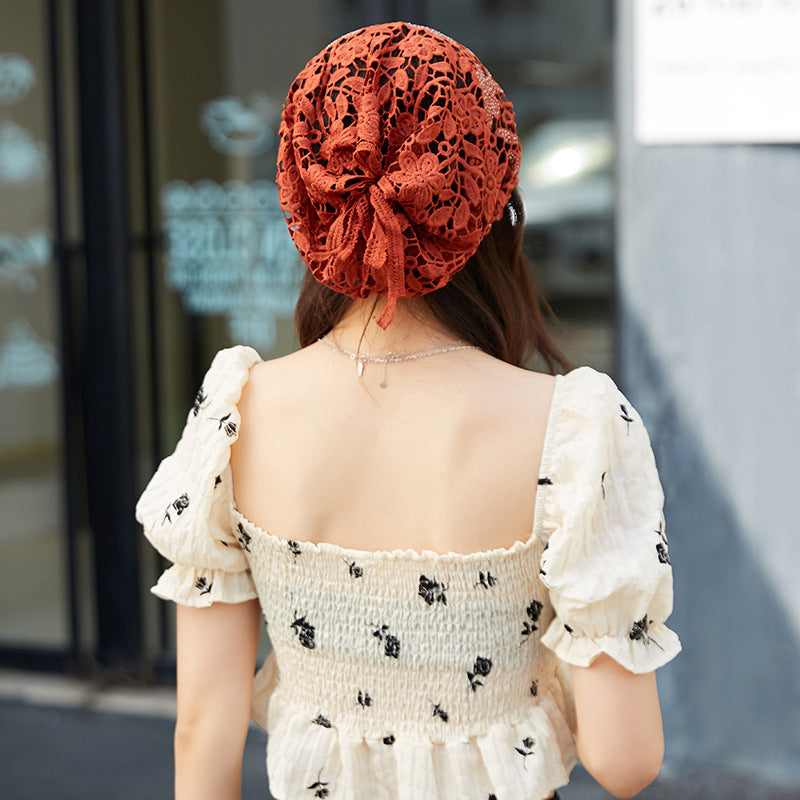 Lace Pullover-Styled Floral Headscarf