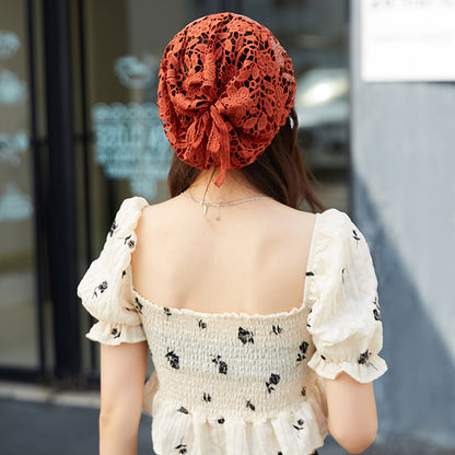 Lace Pullover-Styled Floral Headscarf
