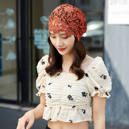Lace Pullover-Styled Floral Headscarf