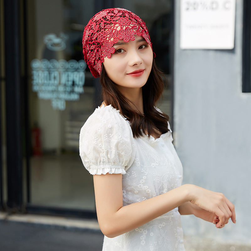 Lace Pullover-Styled Floral Headscarf