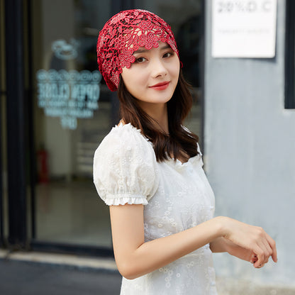 Lace Pullover-Styled Floral Headscarf