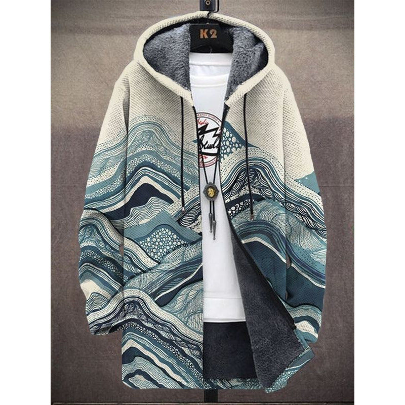 Hooded Japanese Fleece Padded Muti-Patterned Jacket