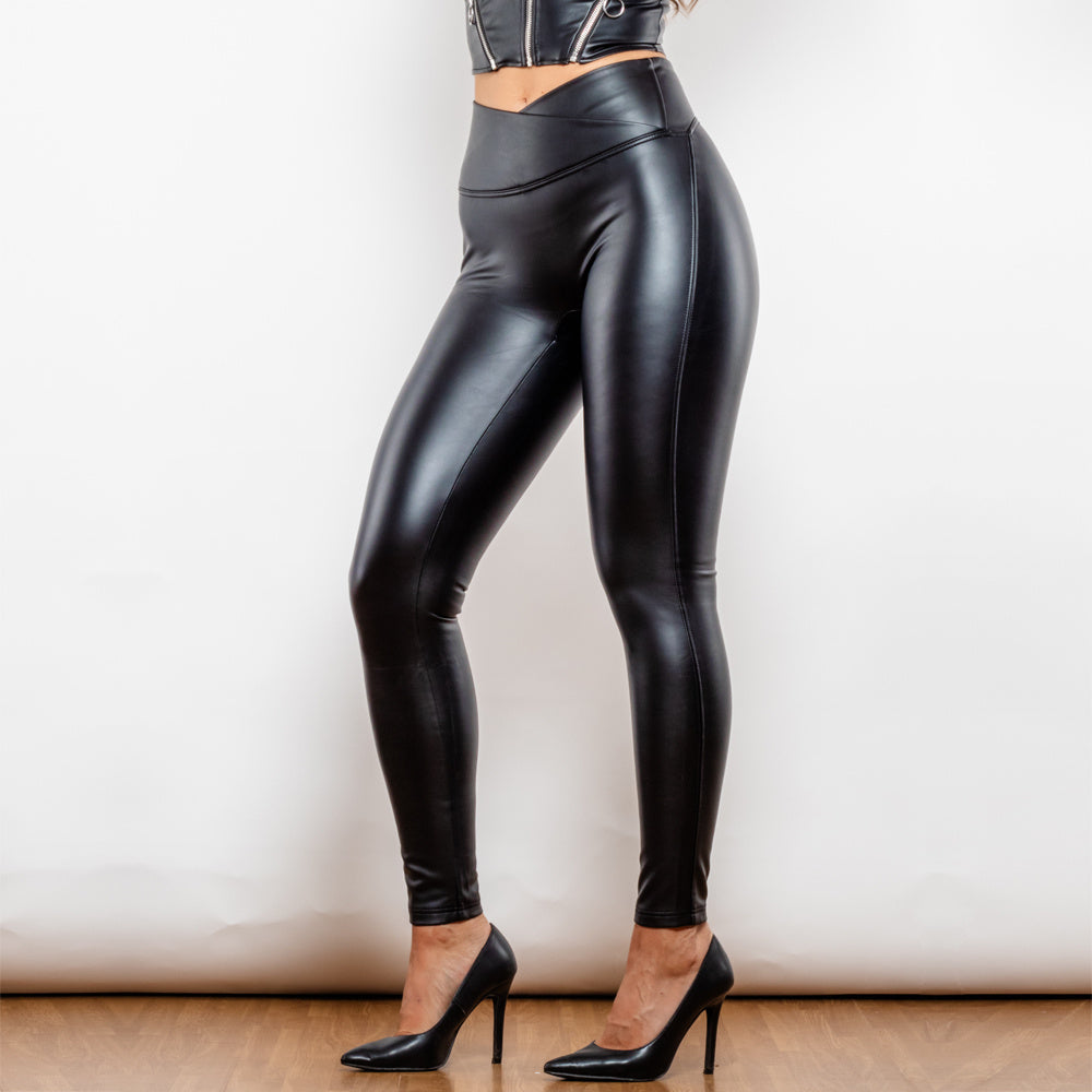 MELODY X CROSS High-Waist Faux Leather Leggings