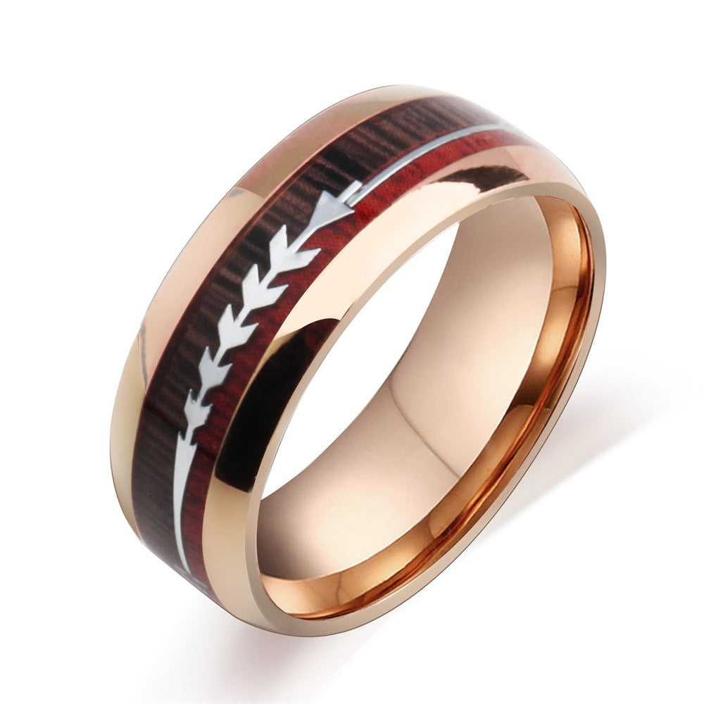 Stainless Steel Ring (w/ Wood Grain Arrow Inlay)