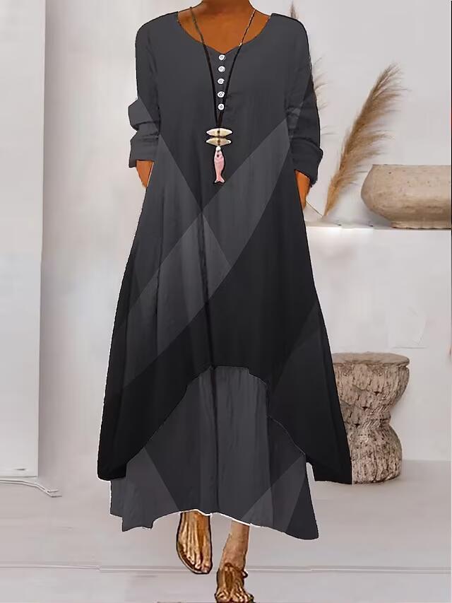 Irregular-Hemed Sleeved Long Dress