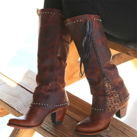 Side Laced-Up Leather Women's Boots