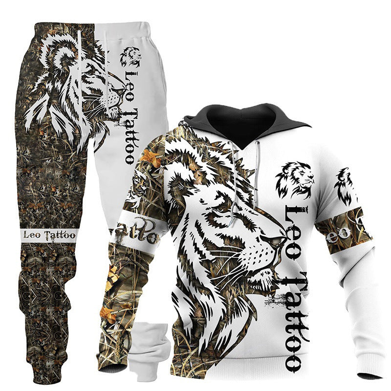 Wolf Print Two-Piece Hooded Tracksuit