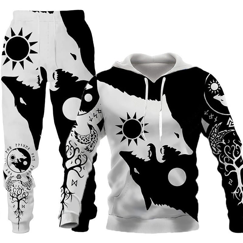 Wolf Print Two-Piece Hooded Tracksuit