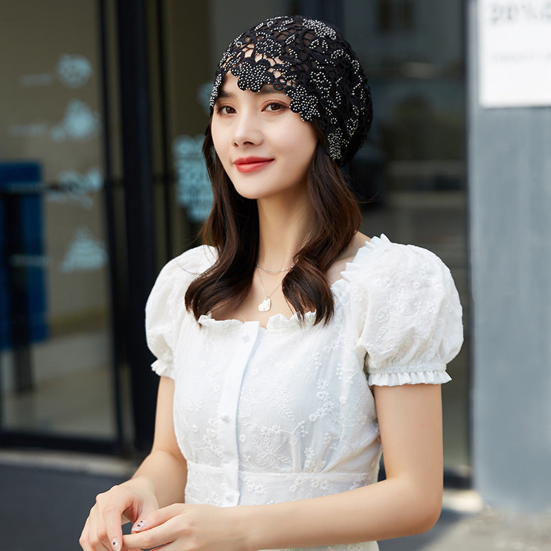 Lace Pullover-Styled Floral Headscarf