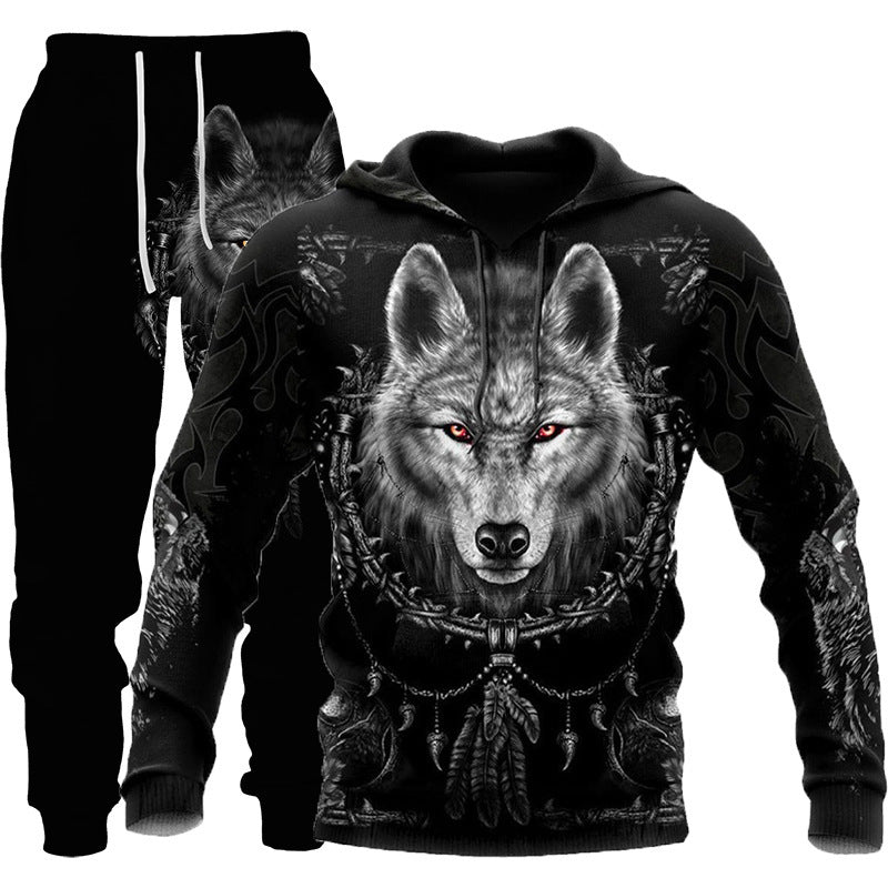 Wolf Print Two-Piece Hooded Tracksuit