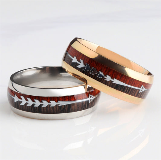 Stainless Steel Ring (w/ Wood Grain Arrow Inlay)