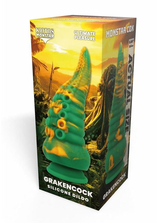 Kiotos Monstar Cox Grakencock Silicone Dildo with Suction Cup - Green/Yellow