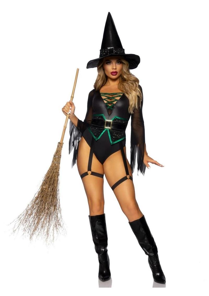 Leg Avenue - "Broomstick Babe" Bodysuit Outfit w/ Garters [2pc Set]