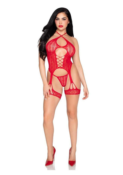 Leg Avenue - Heart Halter Cami w/ Attached Garters & G-String Panty [2pc]