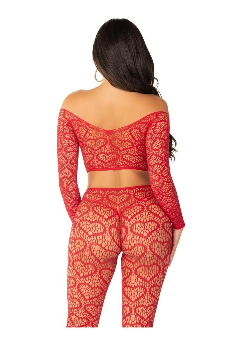 Leg Avenue - Heart Net Off The Shoulder Crop Top w/ Footless Tights [2pc]