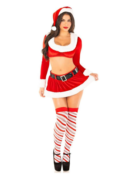 Leg Avenue - "Hoho Hottie" Velvet Crop Top w/ Faux Fur Trim, Mini Skirt, Belt,  and Santa Hat [4pc Set]