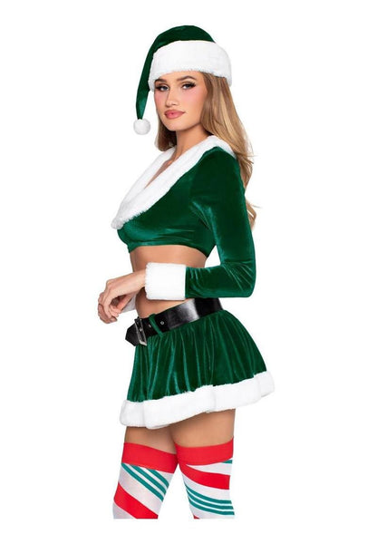 Leg Avenue - "Hoho Hottie" Velvet Crop Top with Faux Fur Trim, Mini Skirt, Belt and Santa Hat [4pc Set]