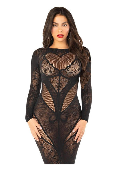 Leg Avenue - Lace & Net Body Con Gown w/ Heart Keyhole Detail