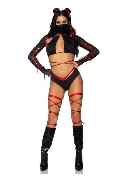 Leg Avenue -  "Lethal Ninja" Strappy Wrap-Around Bra & V-Cut Bottoms Outfit [5pc Set]
