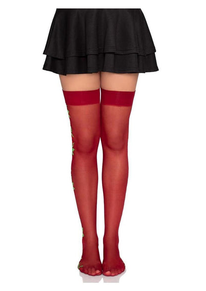 Leg Avenue - Spandex Sheer Thigh Highs w/ Embroidered Rose Side Detail
