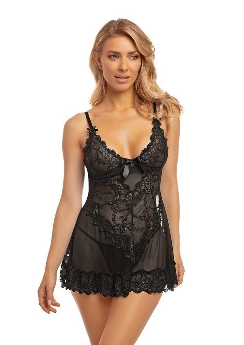 Oh LA LA Cheri Valentine Babydoll - Black - Medium