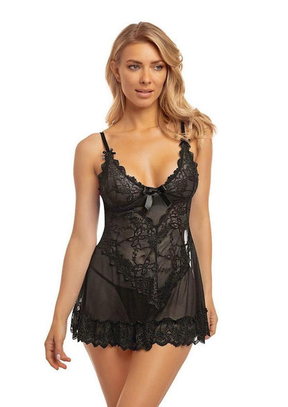 Oh LA LA Cheri Valentine Babydoll - Black - Medium