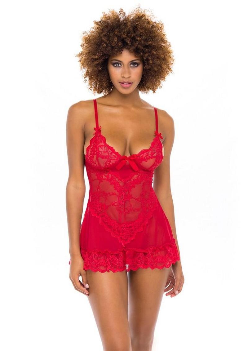 Oh LA LA Cheri Valentine Babydoll - Red - Small