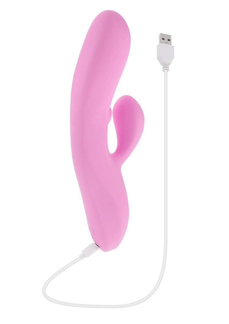 "Push The Button" Rechargeable Silicone Rabbit Vibrator with Clitoral Stimulator